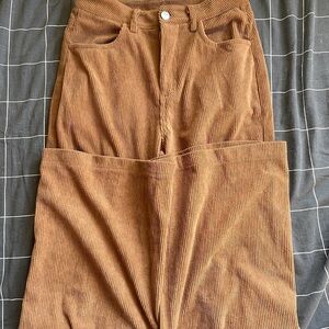 Rust Brown Corduroy High-Waist Pants